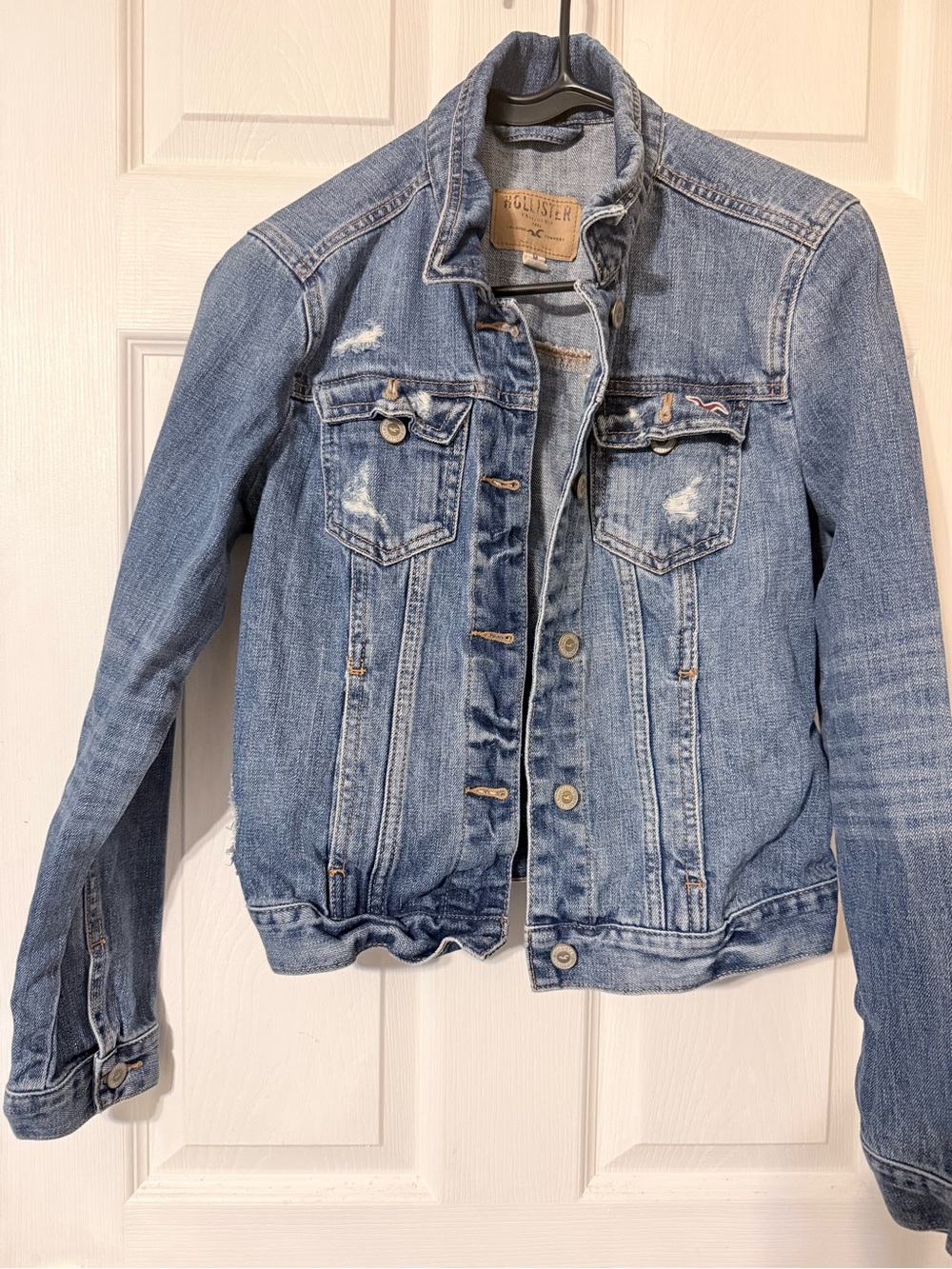 Hollister vintage Women's Medium Light Blue Distressed Denim Jacket